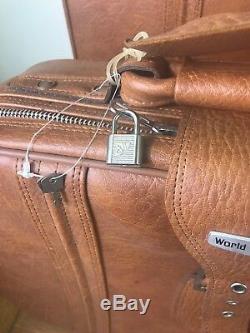 Vintage World Traveler Brown Cuir Valise Voyage Bagages 5 Pcs Rare