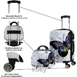 Voyageur du monde 24DM110-2 Ensemble de bagages à roulettes rigides en deux pièces avec motif papillon.