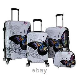 Voyageur du monde - Ensemble de bagages à coque rigide à quatre pièces avec valise à roulettes papillon, taille unique