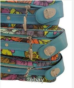 Vtg Bantam Travelware Suitcase Rare 3 Pc Set 60s 70's Floral Pattern Mod Boho