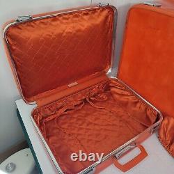 Vtg MCM Skyway Travel Locking Bagage Set Tote Carry On Orange Vinyl