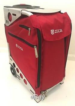 Zuca Pro Set Sac 3 Pochettes Cadre Argent Rouge Avec Housse De Voyage Siège Artiste Maquilleur